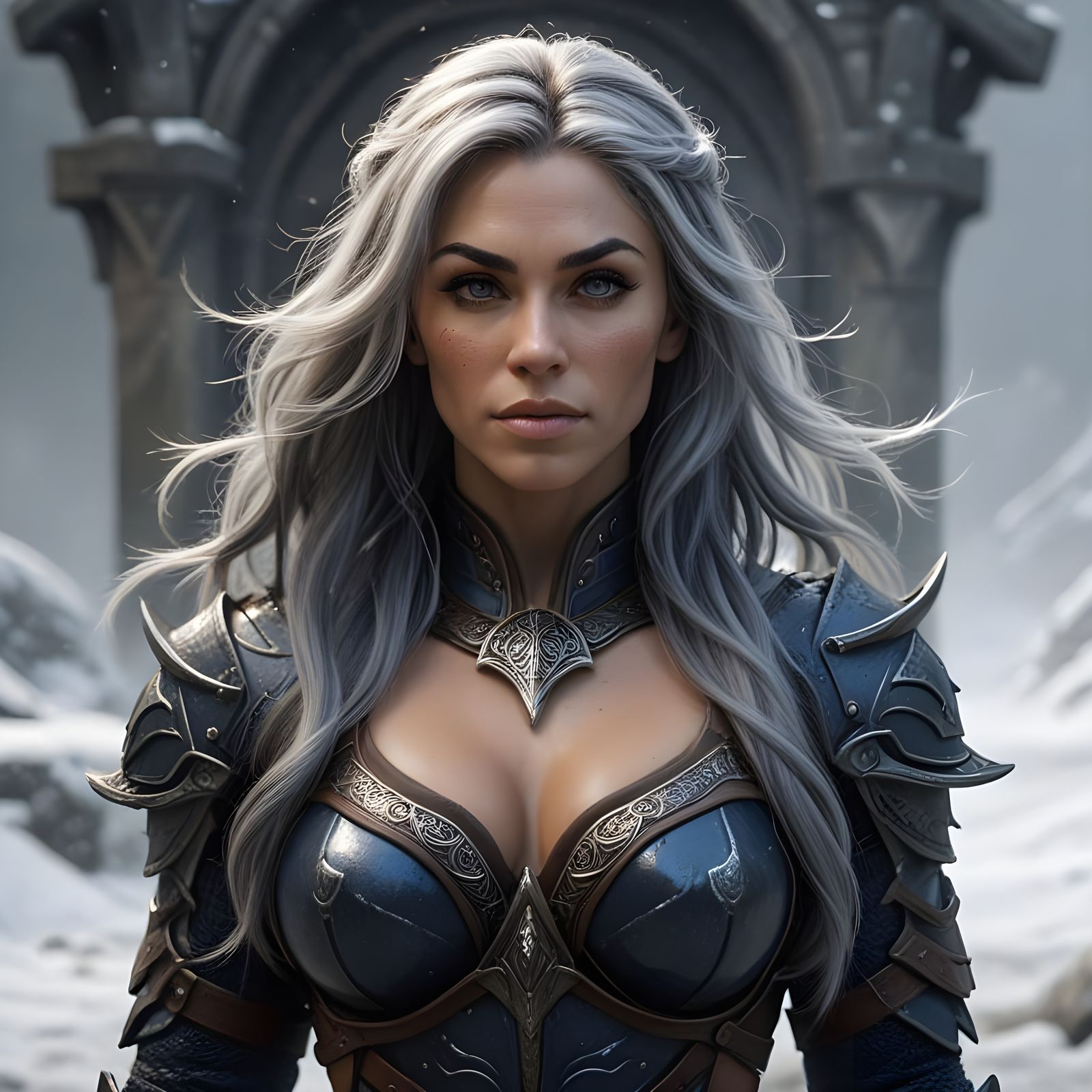 Elegant Elf Warrior in Ornate Armor, Surrounded by Orc Stron...