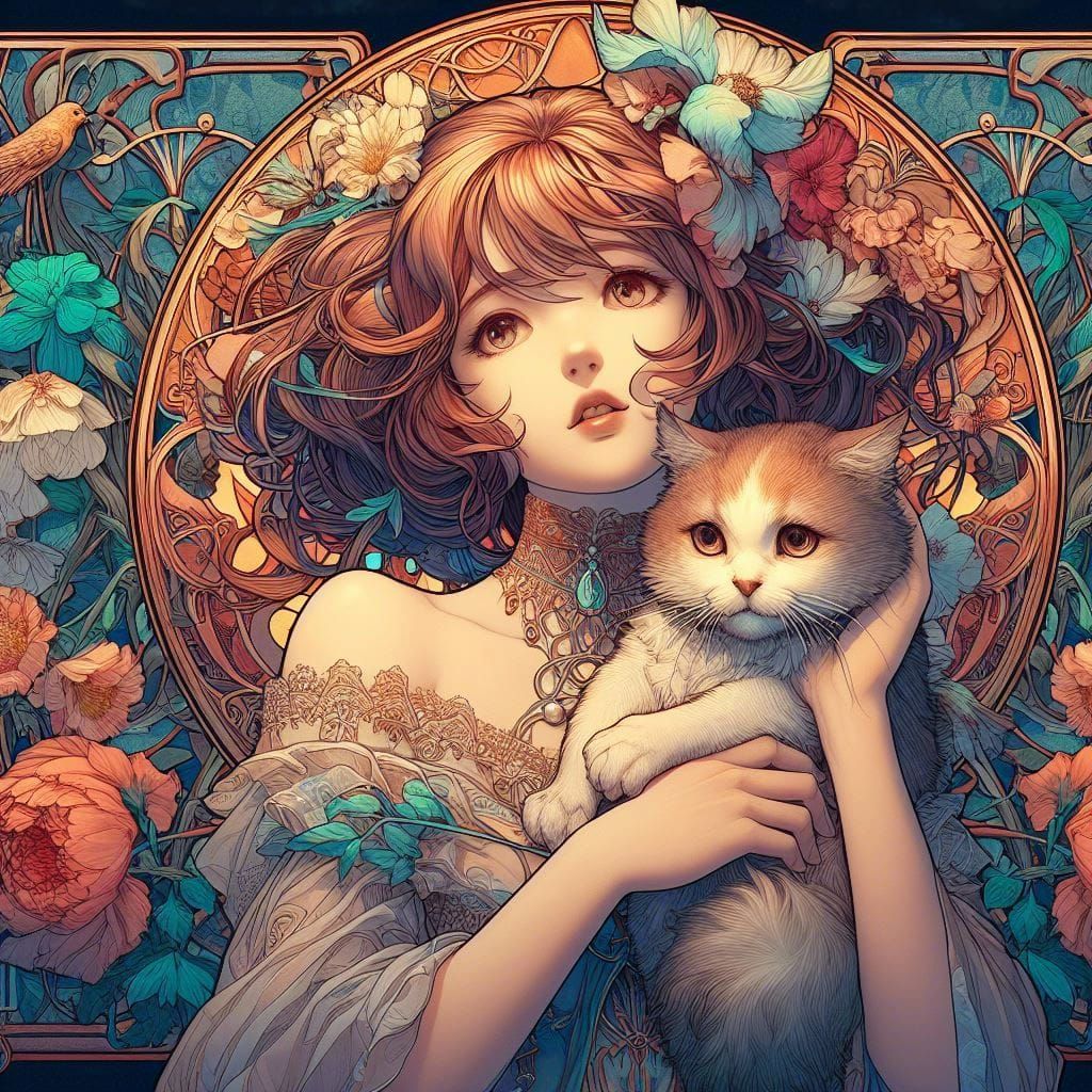 Magical Girl and Cat Fantasy Concept Art