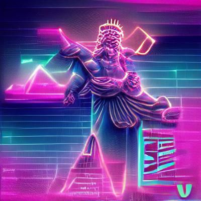 Vual: God of Union in Synthwave Neon Retro Style