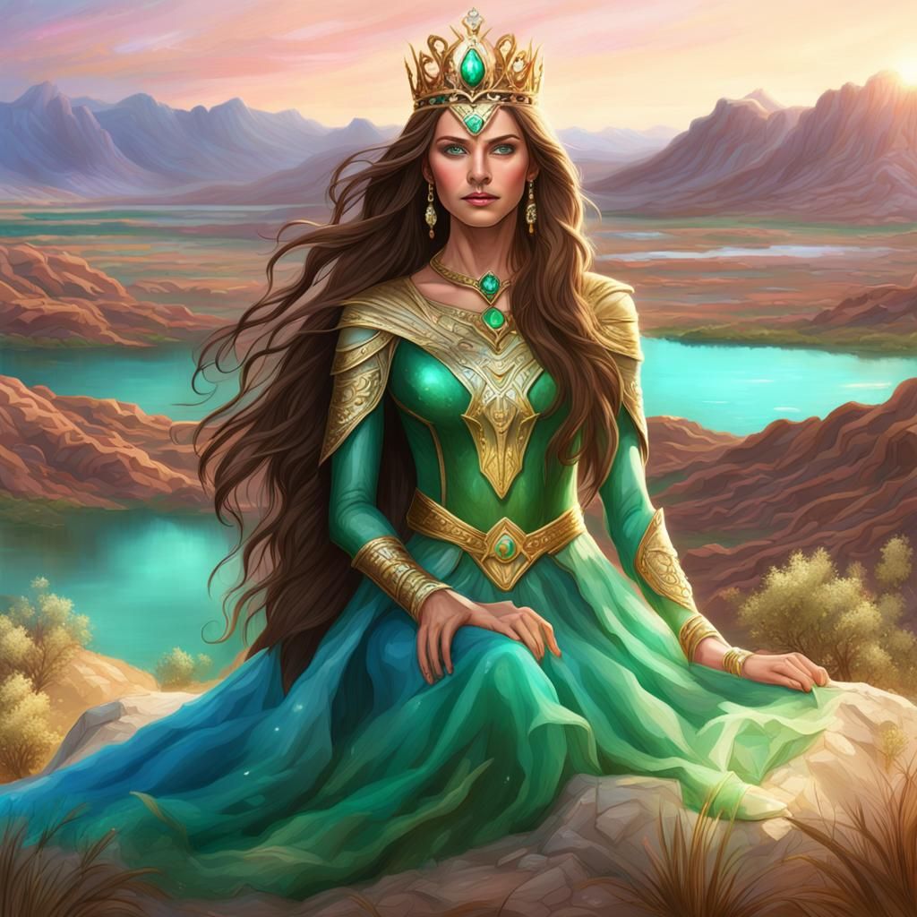 Beautiful Superheroine in Desert Landscape: Fantasy Art