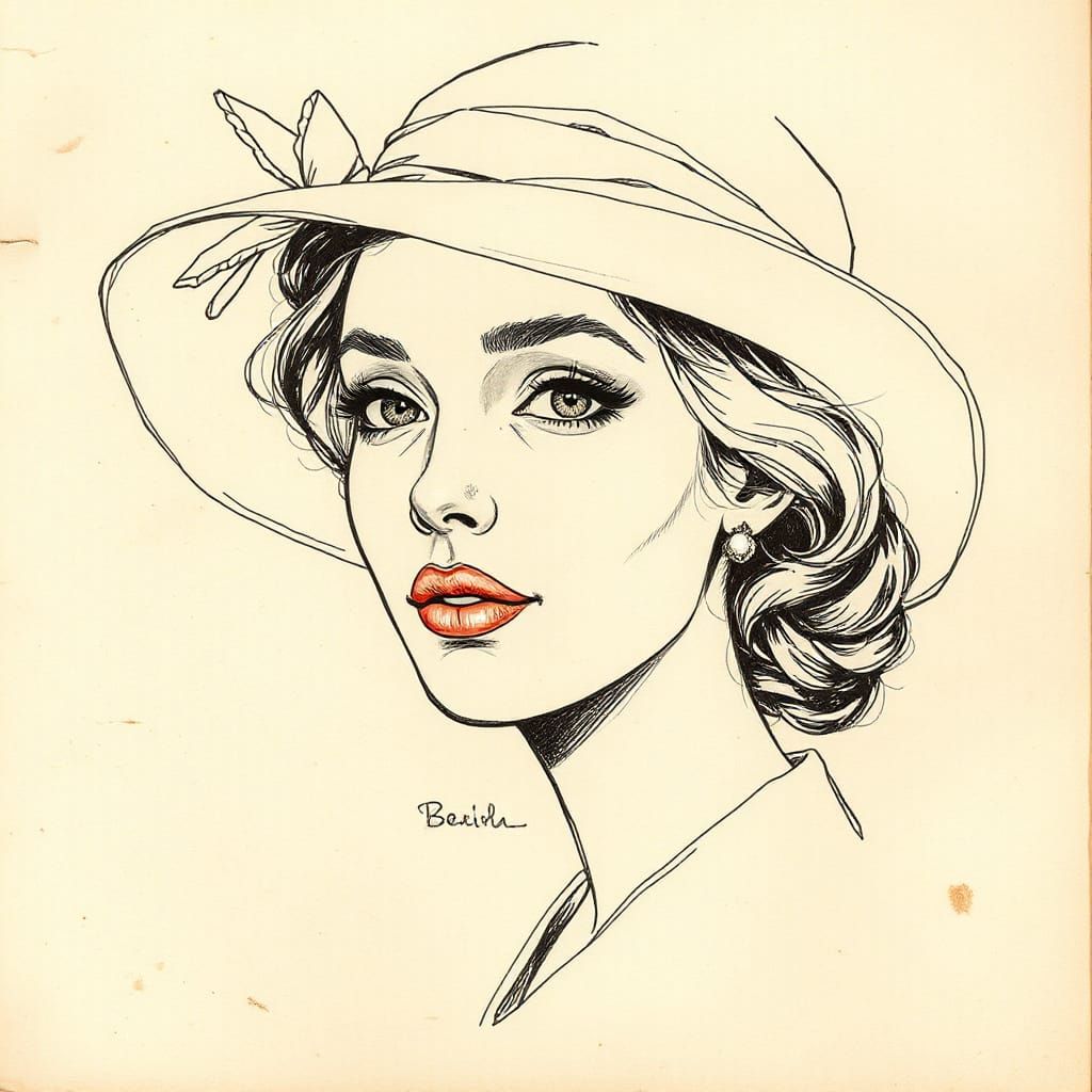 Elegant Woman's Portrait in Intricate Pen and Ink