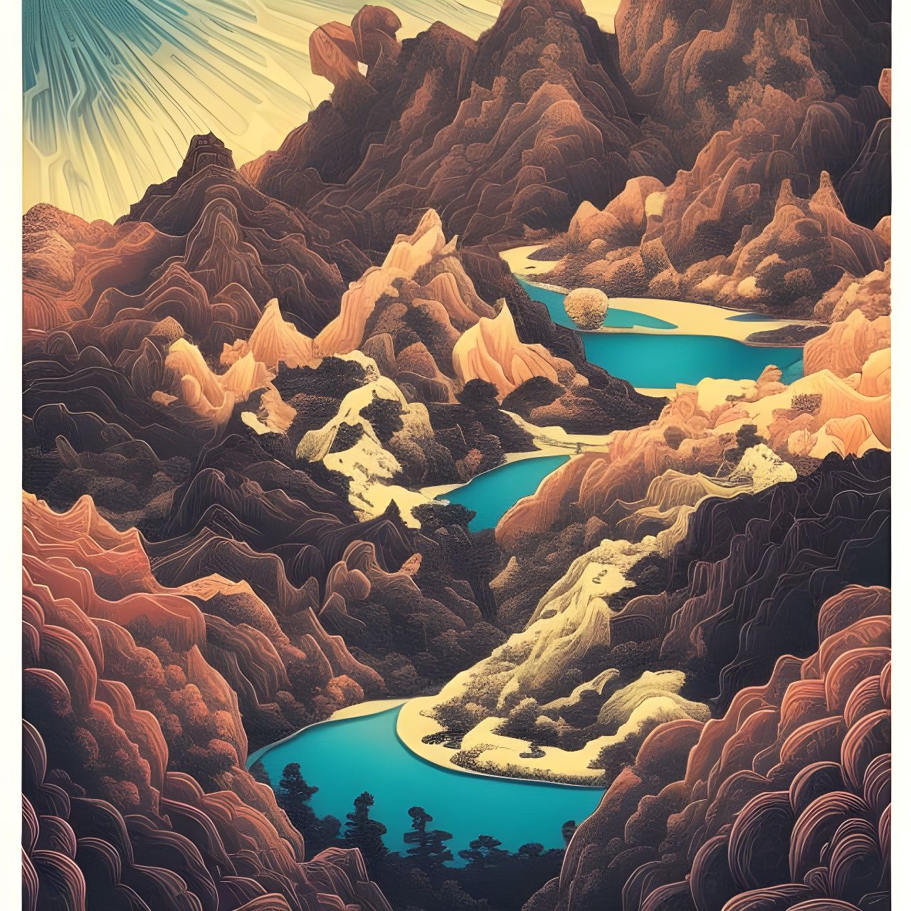 Vibrant Canyon Artwork in Regionalist Style
