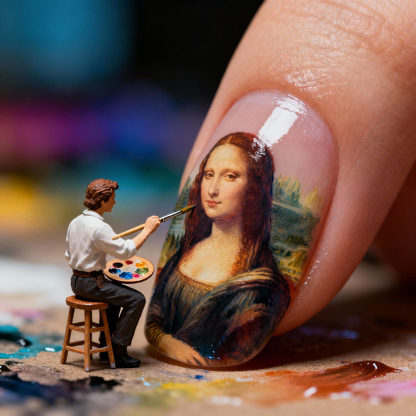 Tiny Artist Paints Woman on Giant Fingernail in Hyper-Realis...