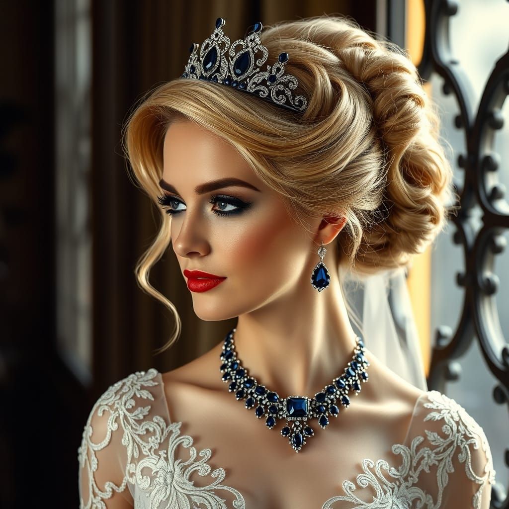 Sapphire Bride in Art Nouveau Style