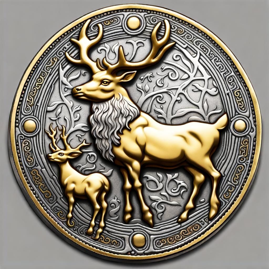 Ornate Gold Fairy Coin with Stag
