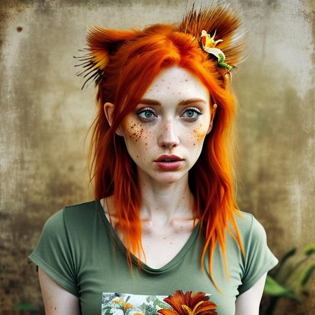 Freckled Ginger Woman with Tiger Lily, Impressionism