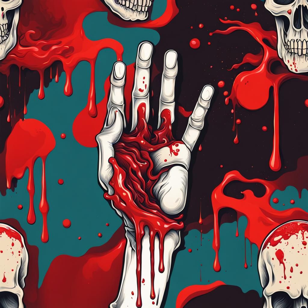 Hand Holding a Melting Bloody Skull