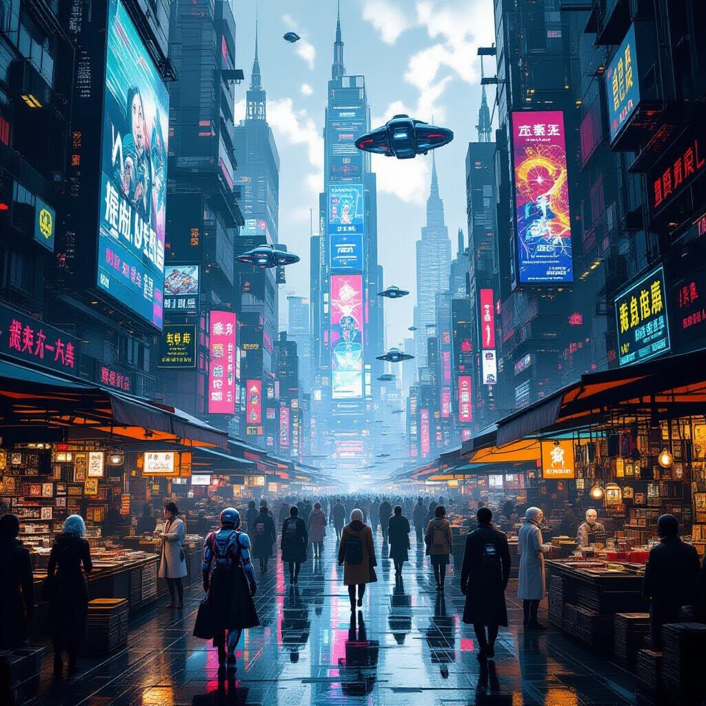 Cyberpunk Marketplace in a Futuristic City