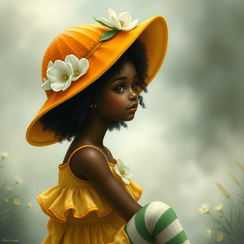 Ethereal Fantasy Woman in Vibrant Orange and Yellow