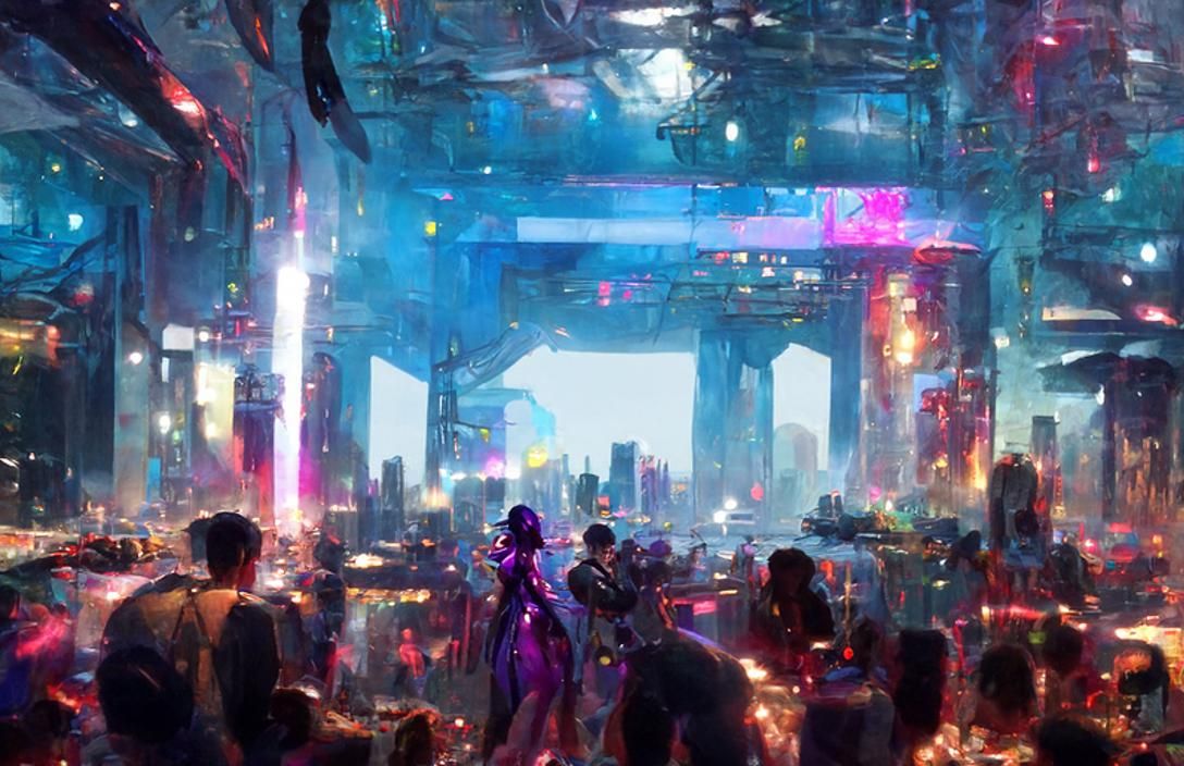 Cyberpunk Disco Party in Sci-Fi Style