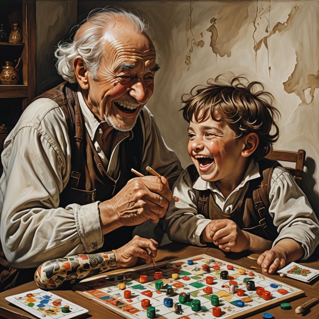 Heartwarming Scene: Old Man and Child Playing