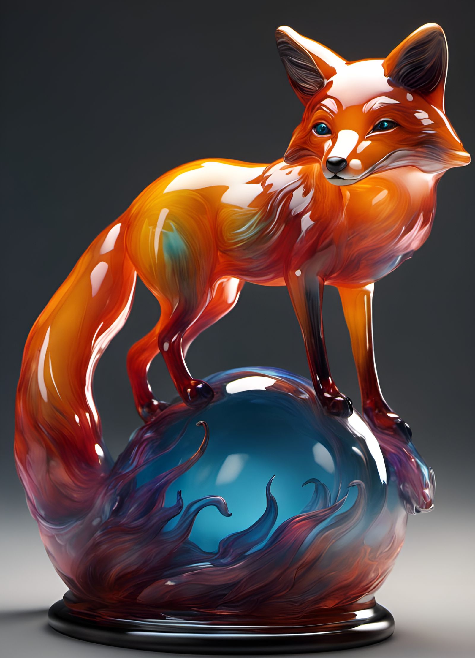 Blown Glass Fox Display: Detailed Matte Painting