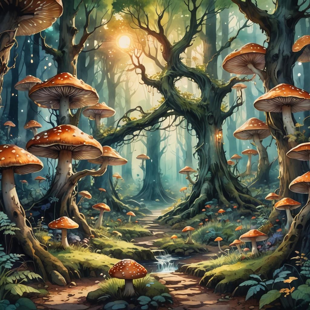 Mystical Forest Portal in Watercolor Style