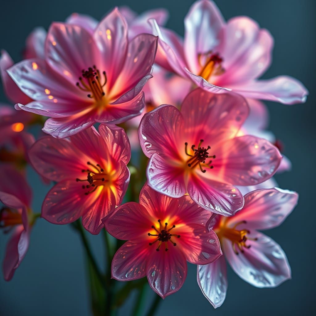 Ethereal Glass Flowers with Surreal, Hyper-Realistic Glow