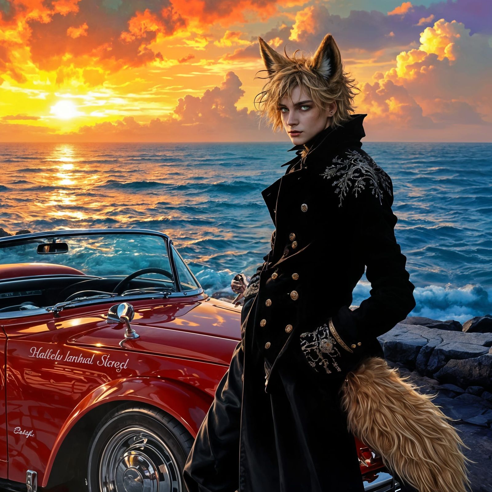 Enchanting Kemonomimi Gentleman at Sunset