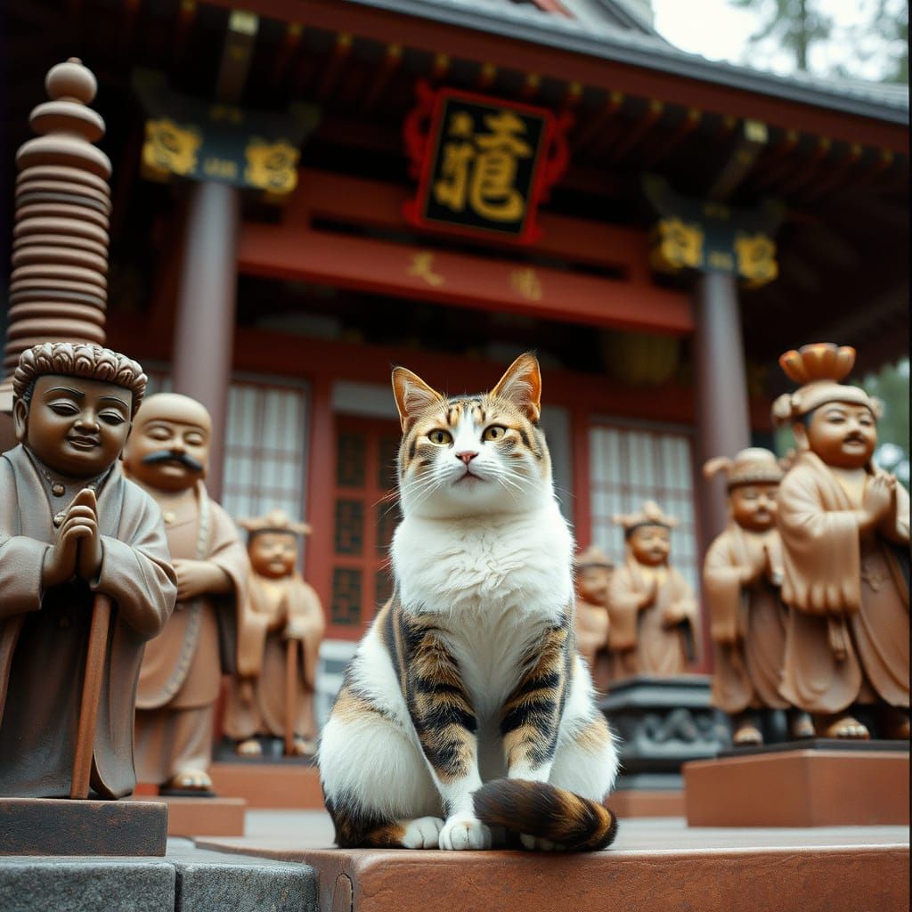 Temple Cat Amongst Jizo: Cinematic Still