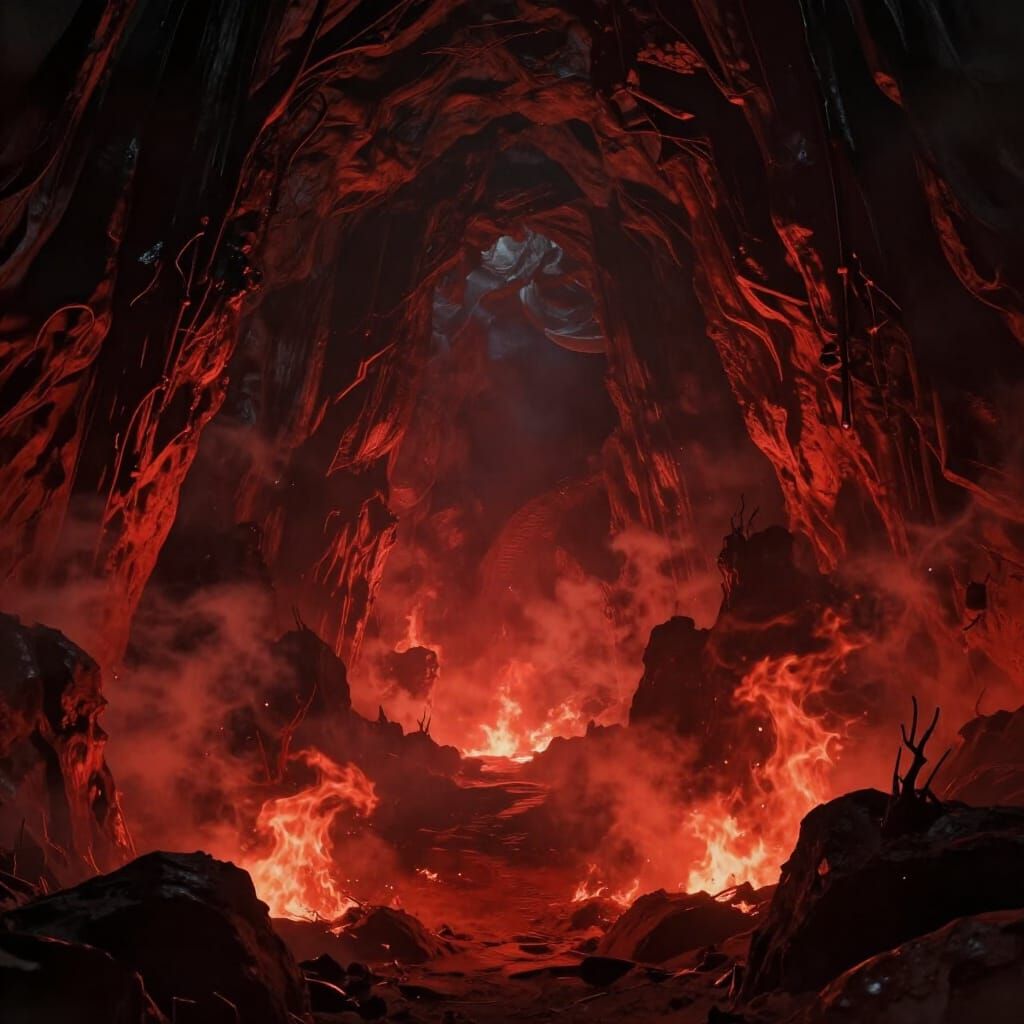 Deep Ruby Caves of Raw Energy in Dark Fantasy Style