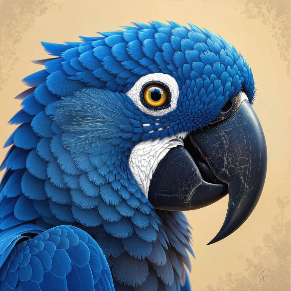 Detailed Close-Up of a Vibrant Hyacinth Macaw