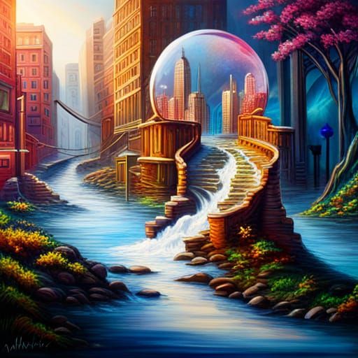 Detailed Angel and Unicorn Snow Globe Graffiti Art