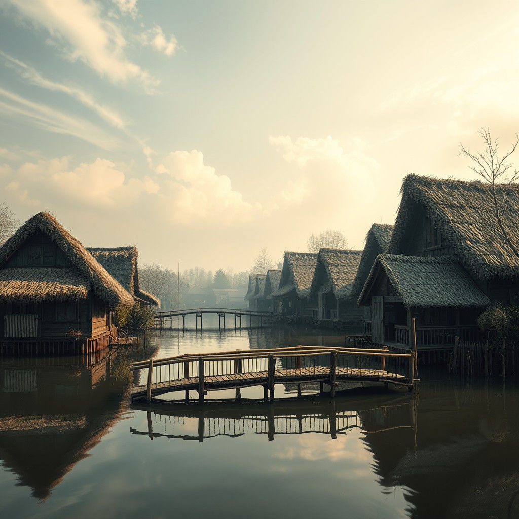 Flooded Village in Hyperrealistic Style