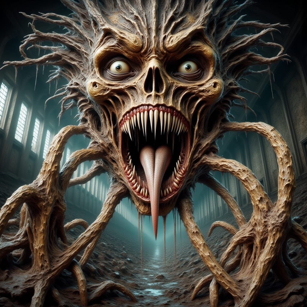 Horrifying Lovecraftian Face in Macabre Room