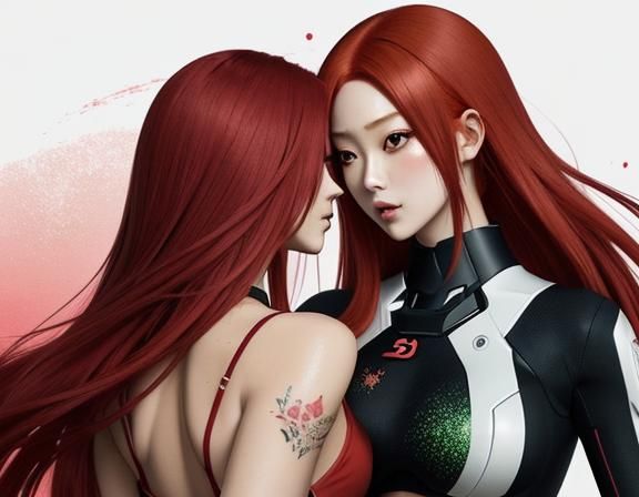 Bold Anime Illustration of Two Women in Manga Style