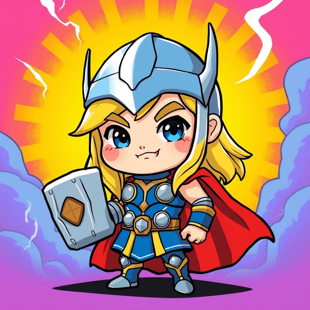 Chibi Thor, God of Thunder, in Anime Style
