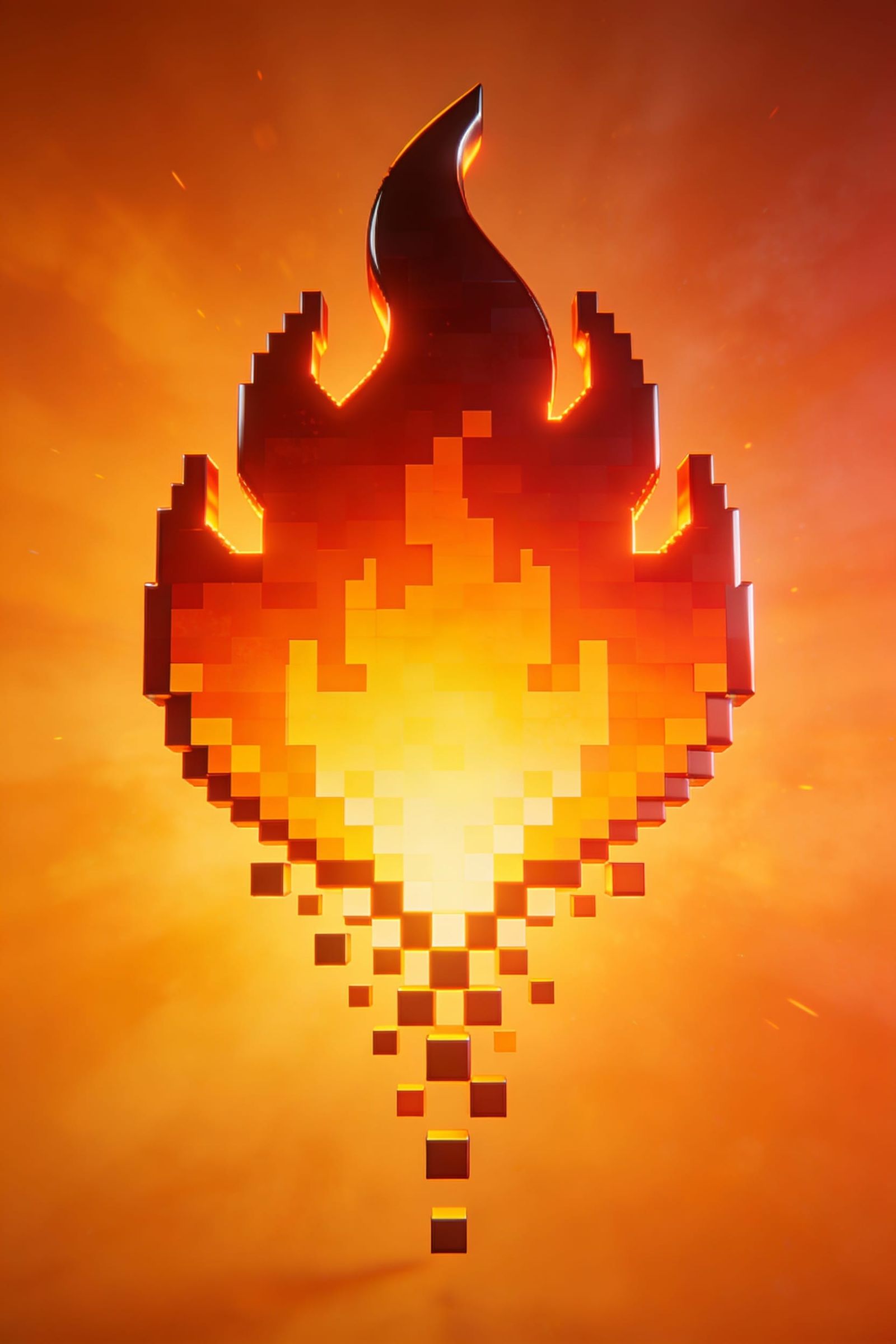 Digital Pixel Flame Logo in Fiery Gradient