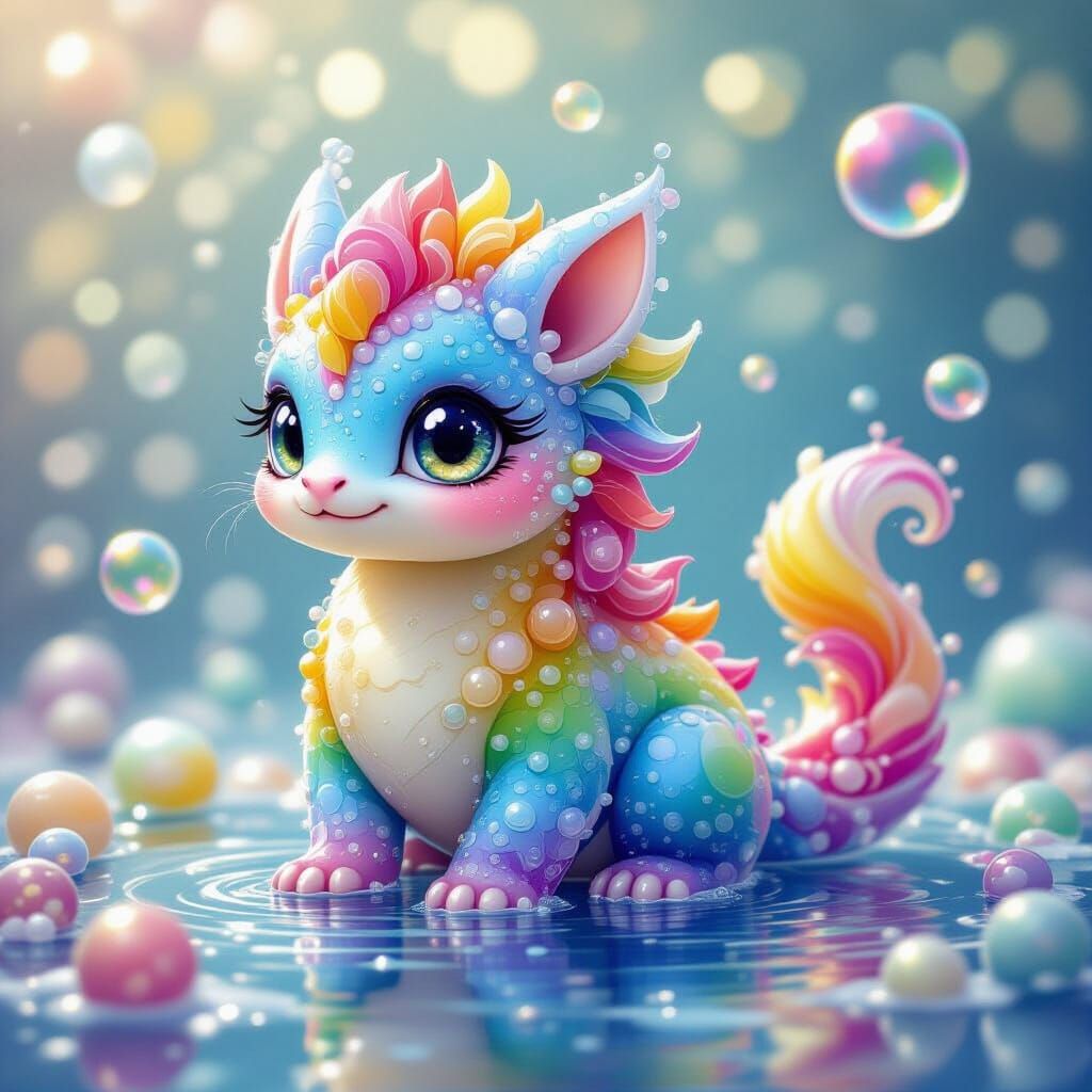 Cute Bubble Creature in Magical World, Digital Art