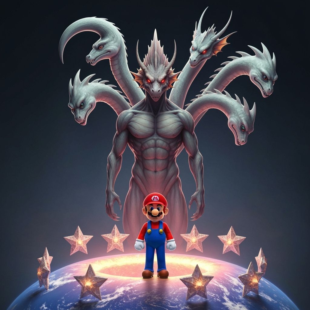 Five-Headed Dragon Battles Mario at Earth's Core