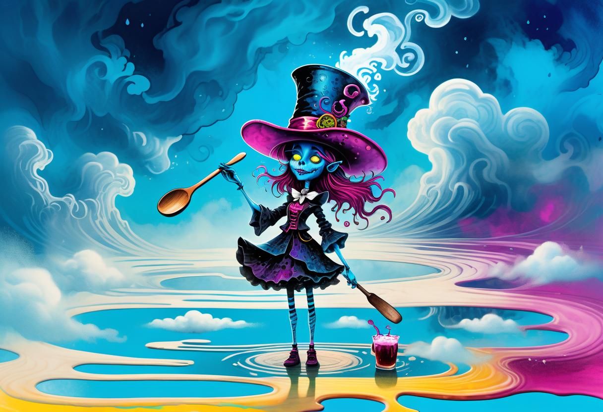 Sorceress on Ale, a Surreal Alcohol-Ink Illustration