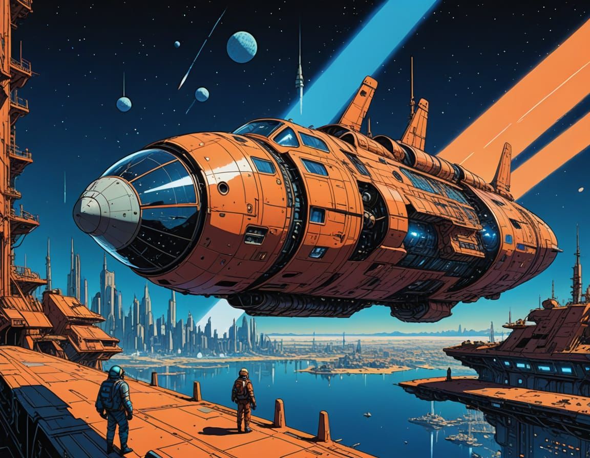 Surreal Anime-Style Spacecraft Docks on Castor A's Binary Su...