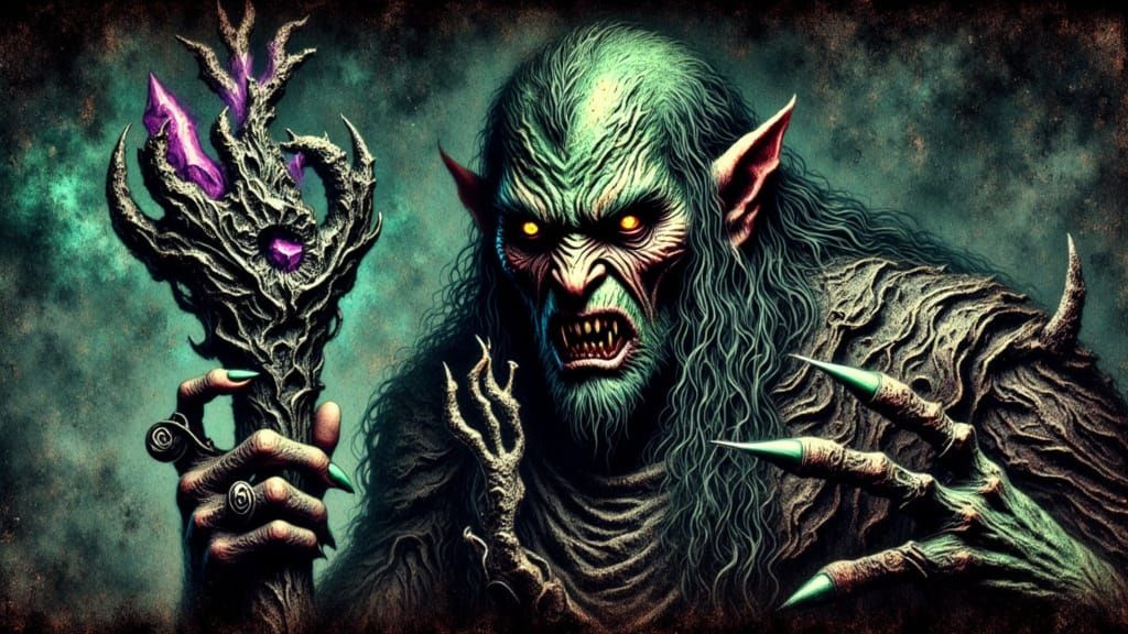 Powerful Orc Mage with Glowing Tattoos and Arcane Staff