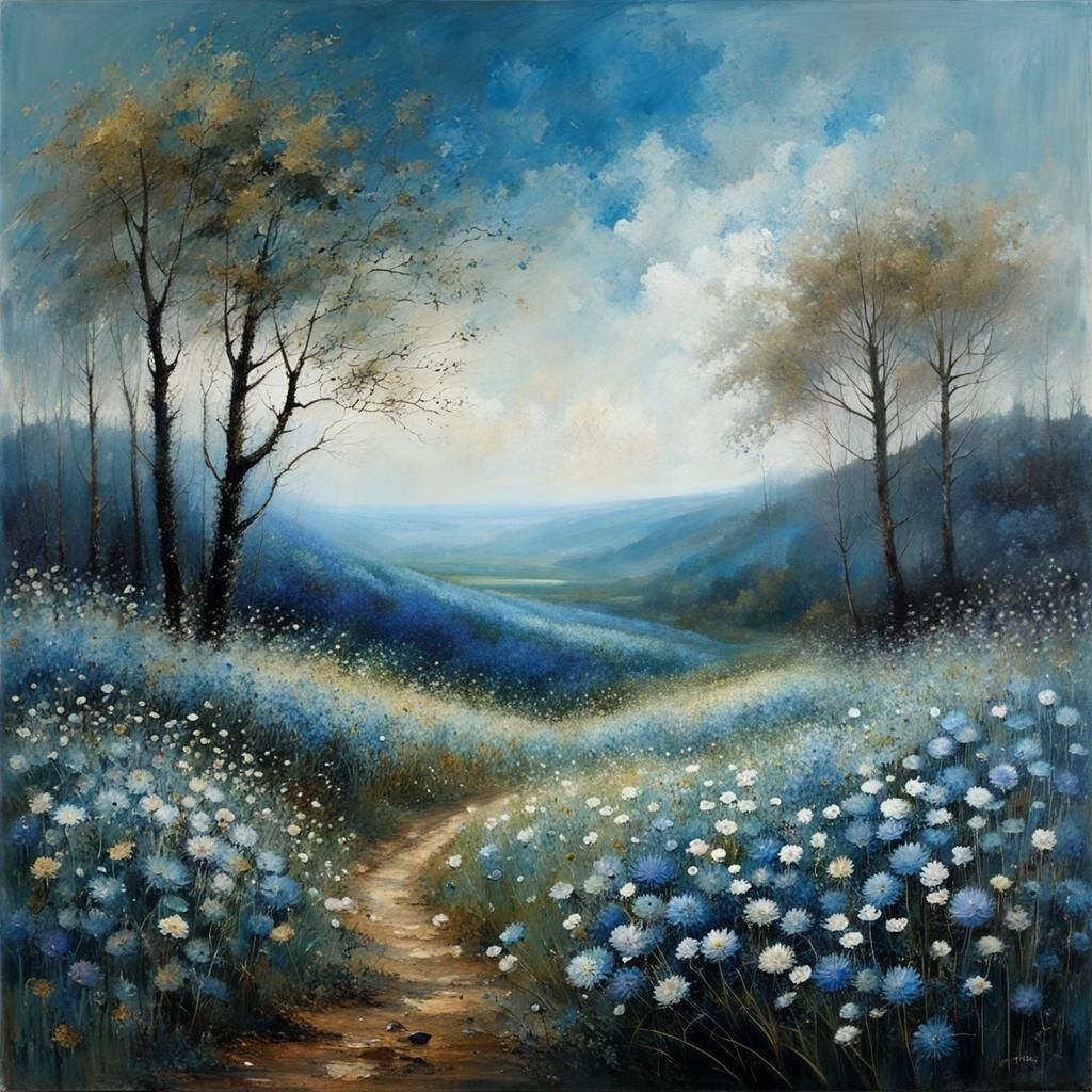 Blue Asters Bending: Intricate Botanical Art