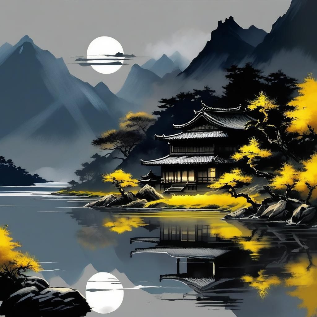 Lakeside House in Dark Misty Valley Style