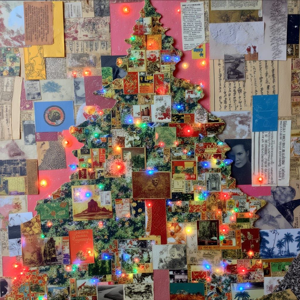 Vibrant Mixed-Media Collage Christmas Tree
