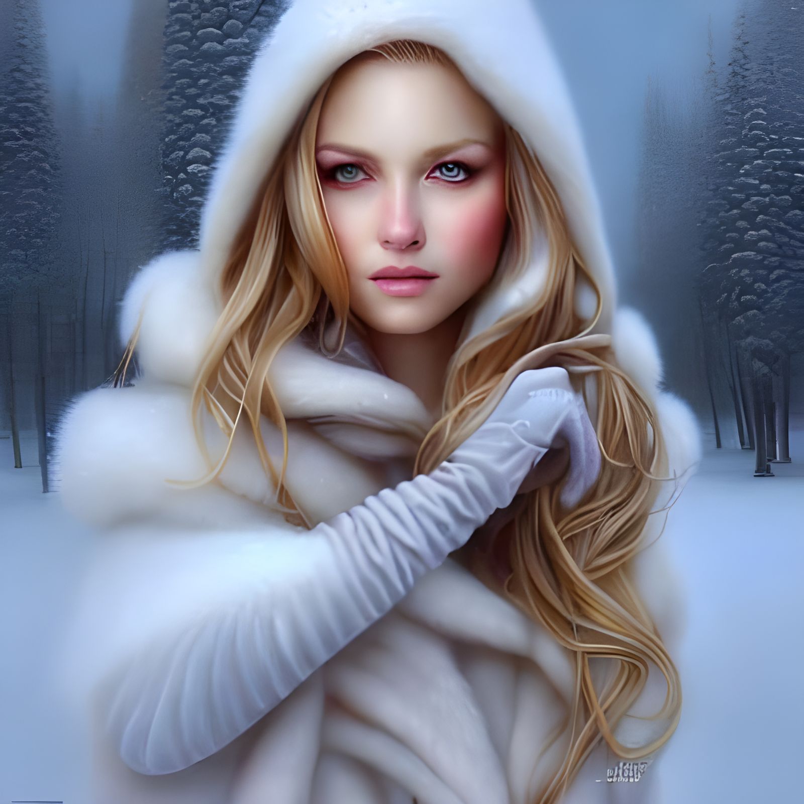 Gorgeous Blonde Woman in Snowy Portrait