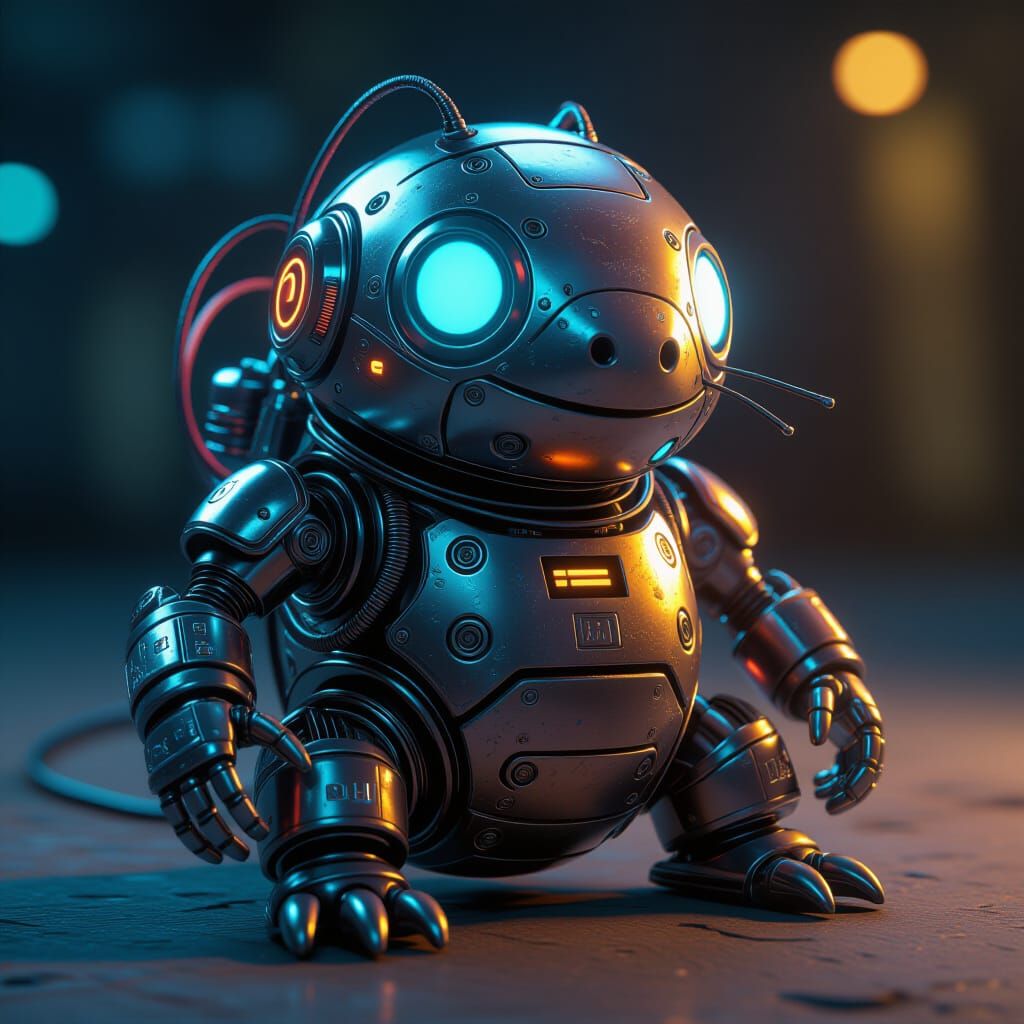Cute Metal Cyborg Mole with Glowing Details