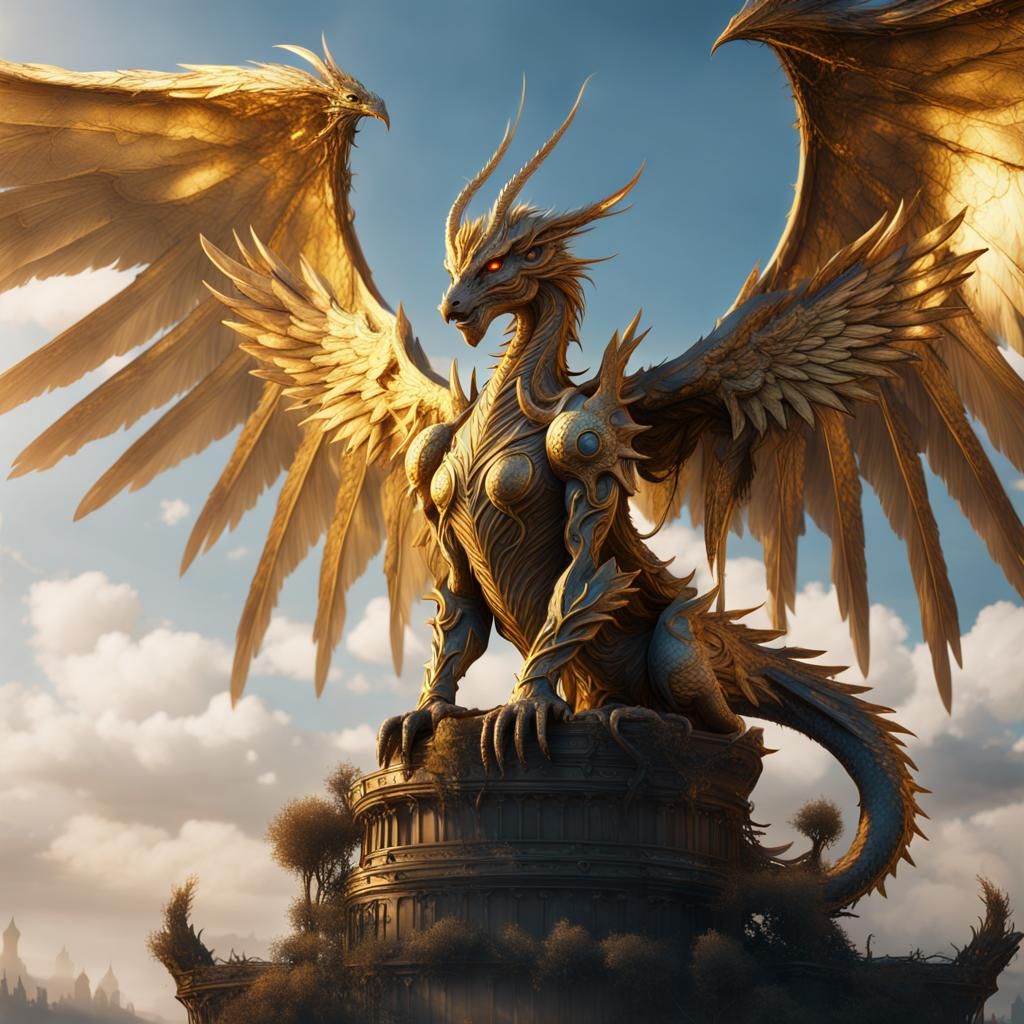 Golden Winged Angel Dragon Fantasy Concept Art