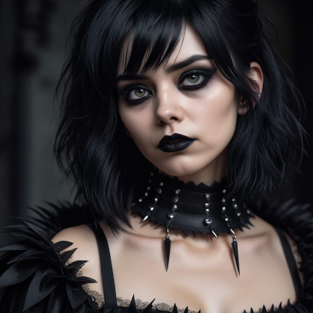 Confused Goth Woman Portrait in Low Key Lighting