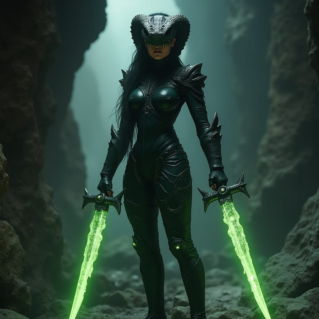 Snake Armour Warrior in Dark Fantasy Cave