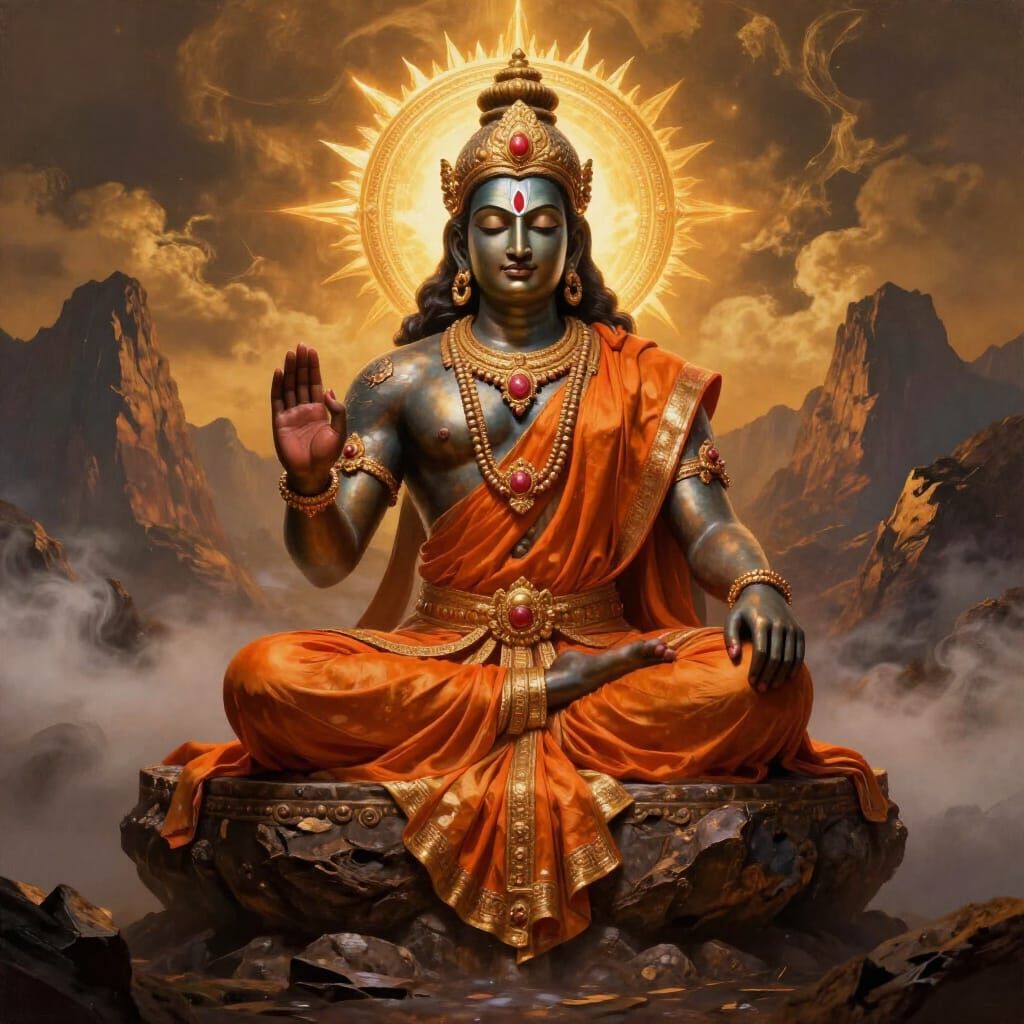 Hindu Deity in Golden Saffron Robes