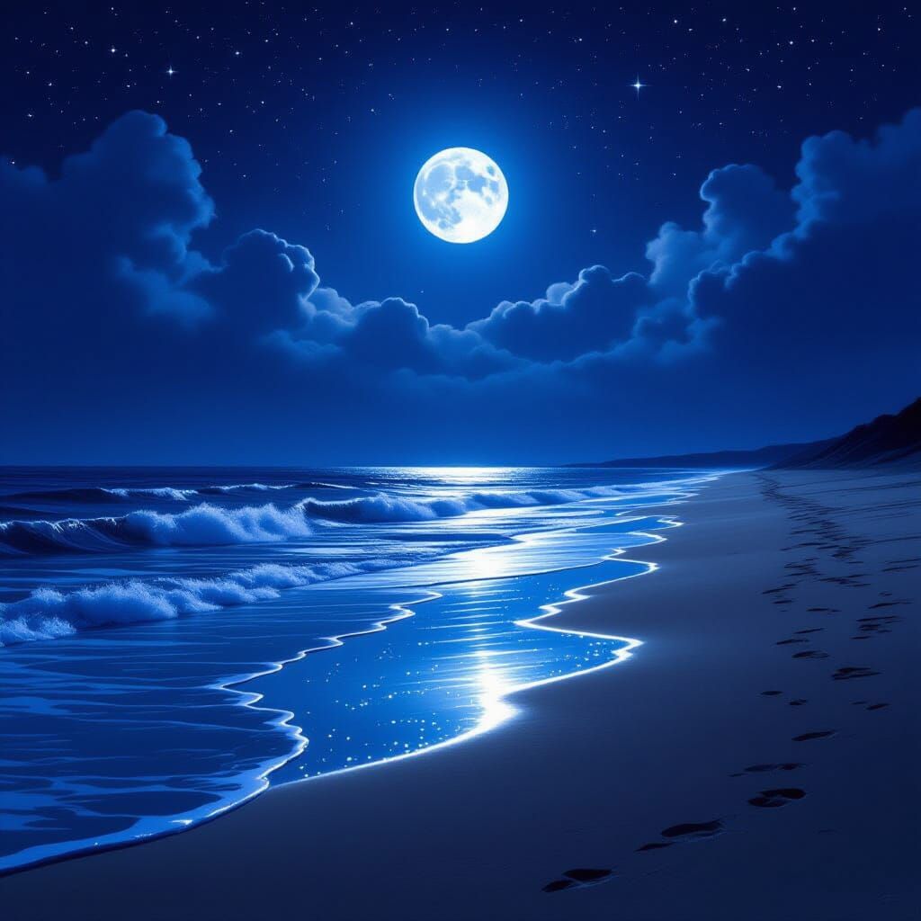 Moonlit Beach Serenity Under Cosmic Stars