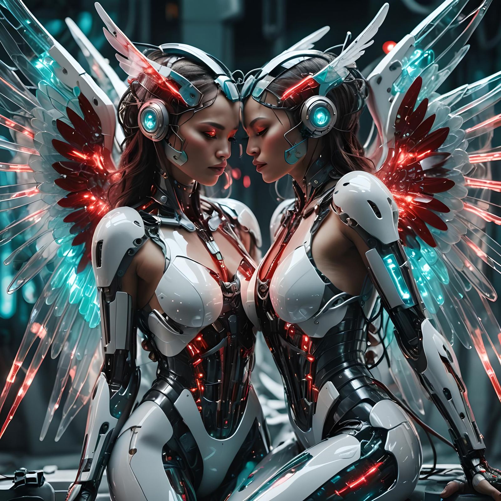 Cyborg girls during emotional data exchange