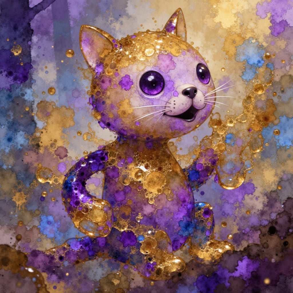 Whimsical Cat Sculpture in Transparent Glass