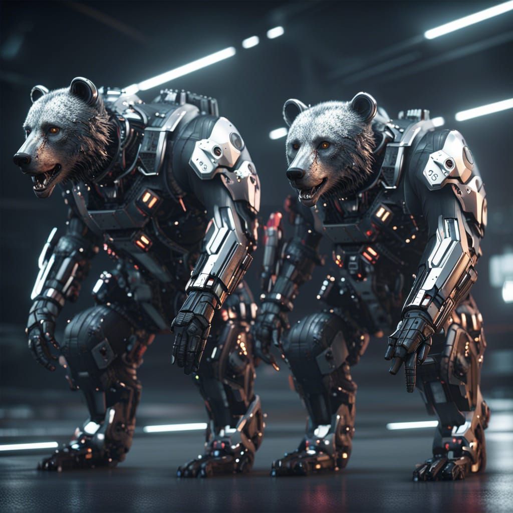 Cyborg Zombie Bears in Futuristic Sci-Fi Setting