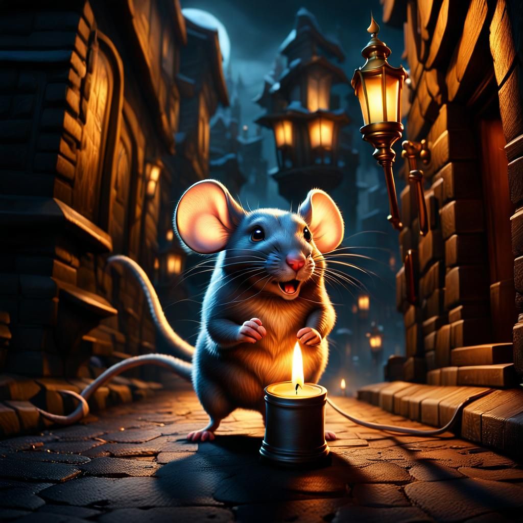 Mouse's Candle Run: A Dramatic Digital Painting