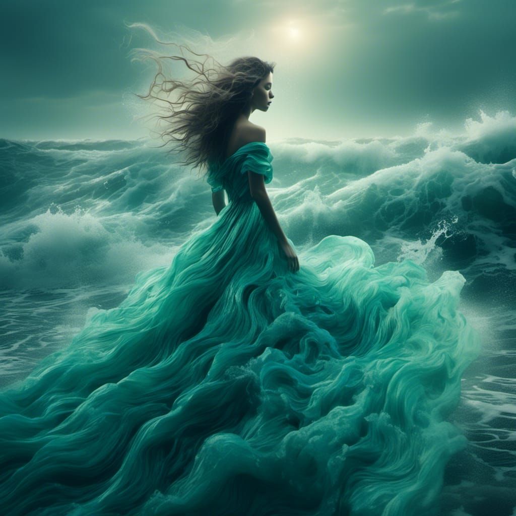 Ocean Wave Woman in Super Hyperrealism