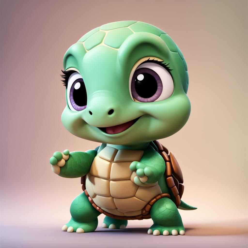 Cute Chibi Turtle: Pixar-Style 3D Render
