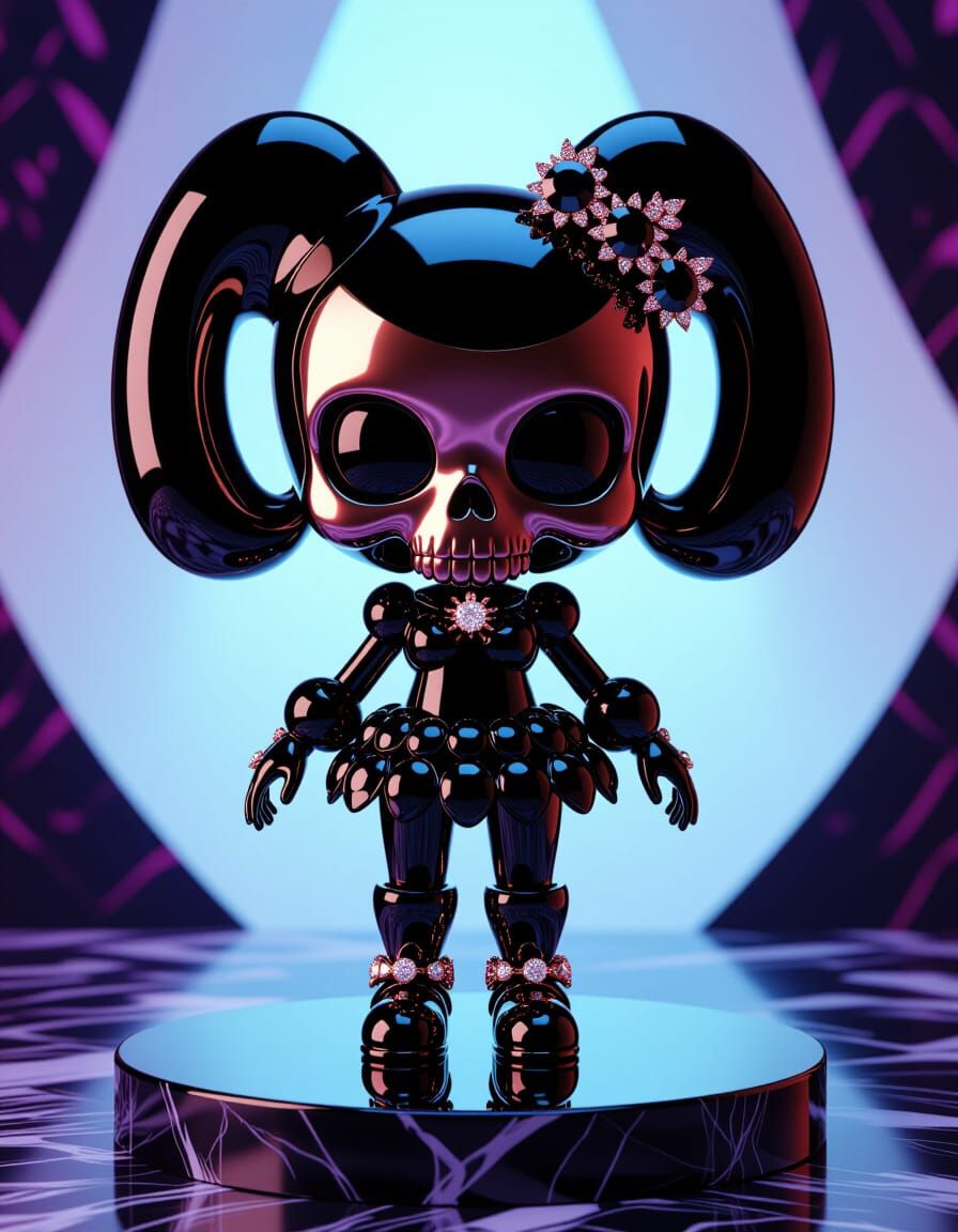 Luxury Kuromi Sculpture in Polished Platinum and Gold